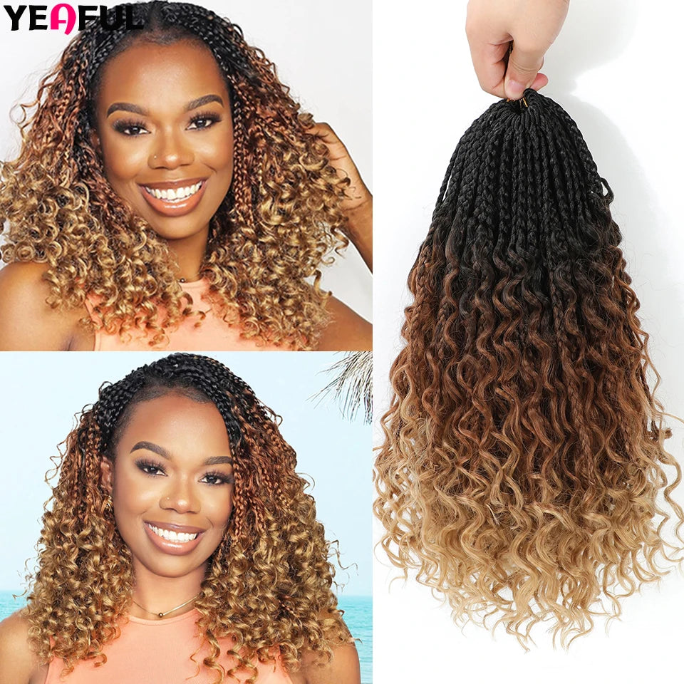 Ombre Goddess Box Braids Crochet Hair Dark Brown Chocolate Ginger Bohemian Curly