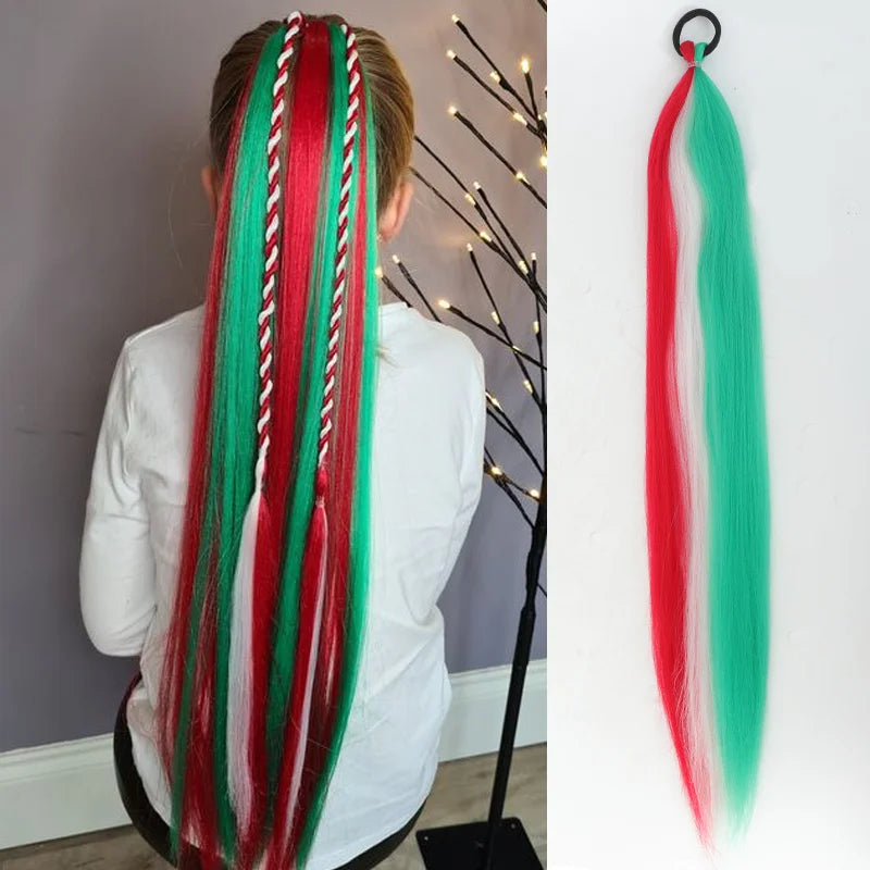 Synthetic Ponytail Extension Elastic Tie Hair Band 26" Long Straight Colored Braiding