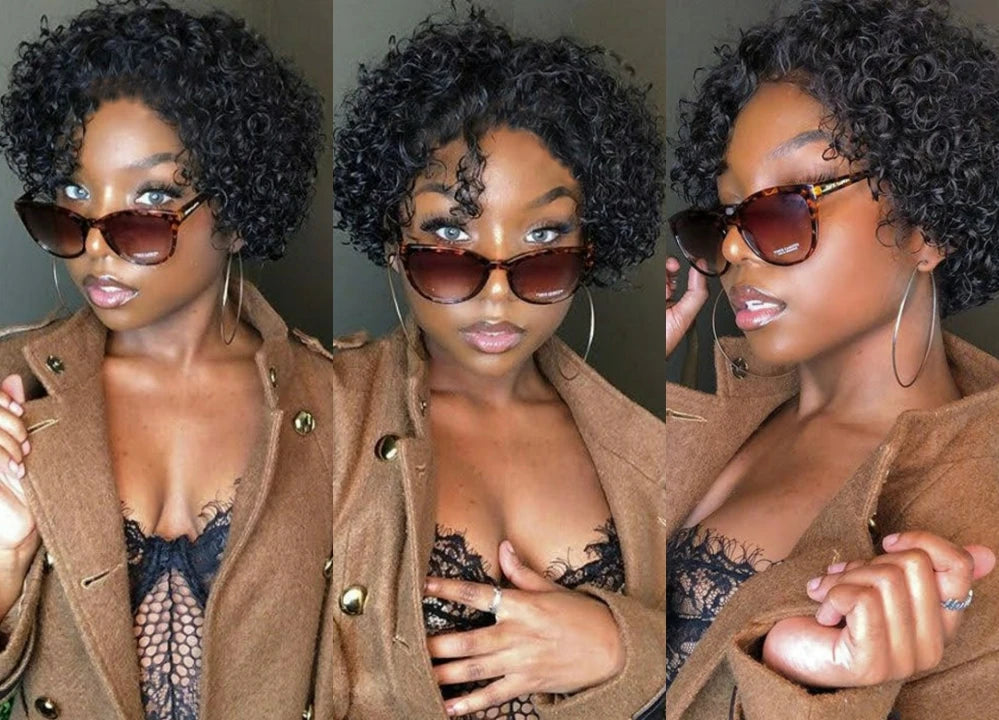 Ombre 1B/27 Pixie Cut Wigs Human Hair Short Curly Lace Front Brazilian