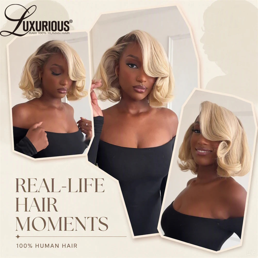 Ombre Honey Blonde Short Bob Human Hair Lace Wig, 13x6 and 13x4