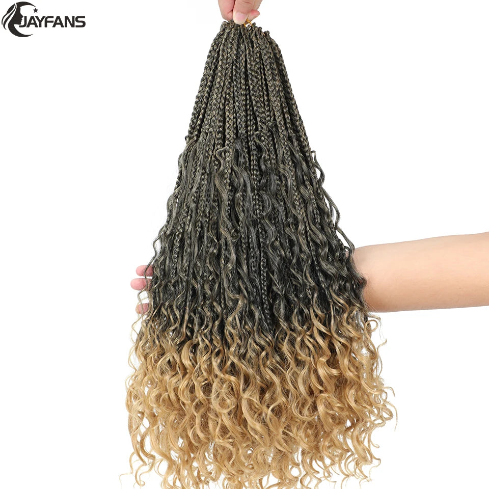 Boho Box Braids Crochet Synthetic Hair Goddess Curly Ends Bohomian