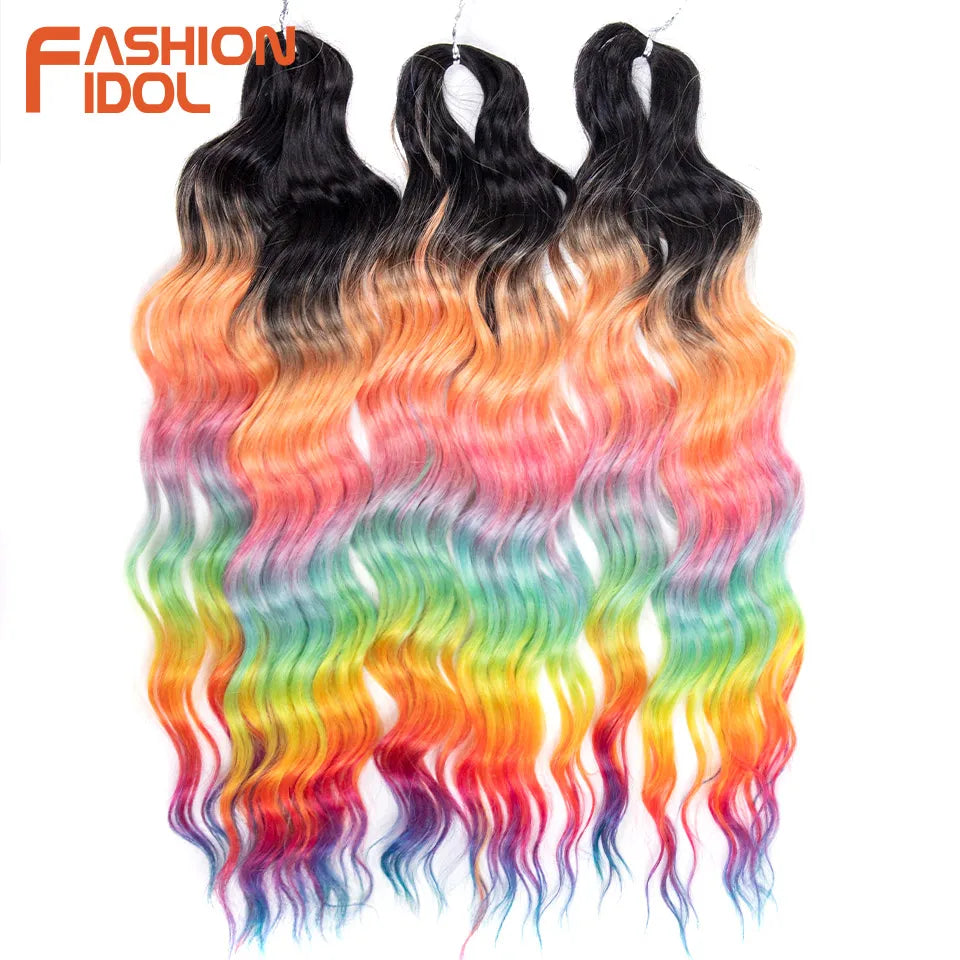 Loose Deep Wave Synthetic Braiding Hair Extensions - 24 Inch Water Wave, Ombre Blonde Twist Crochet