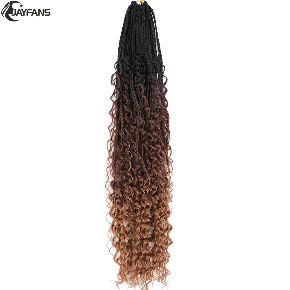 Boho Box Braids Crochet Synthetic Hair Goddess Curly Ends Bohomian