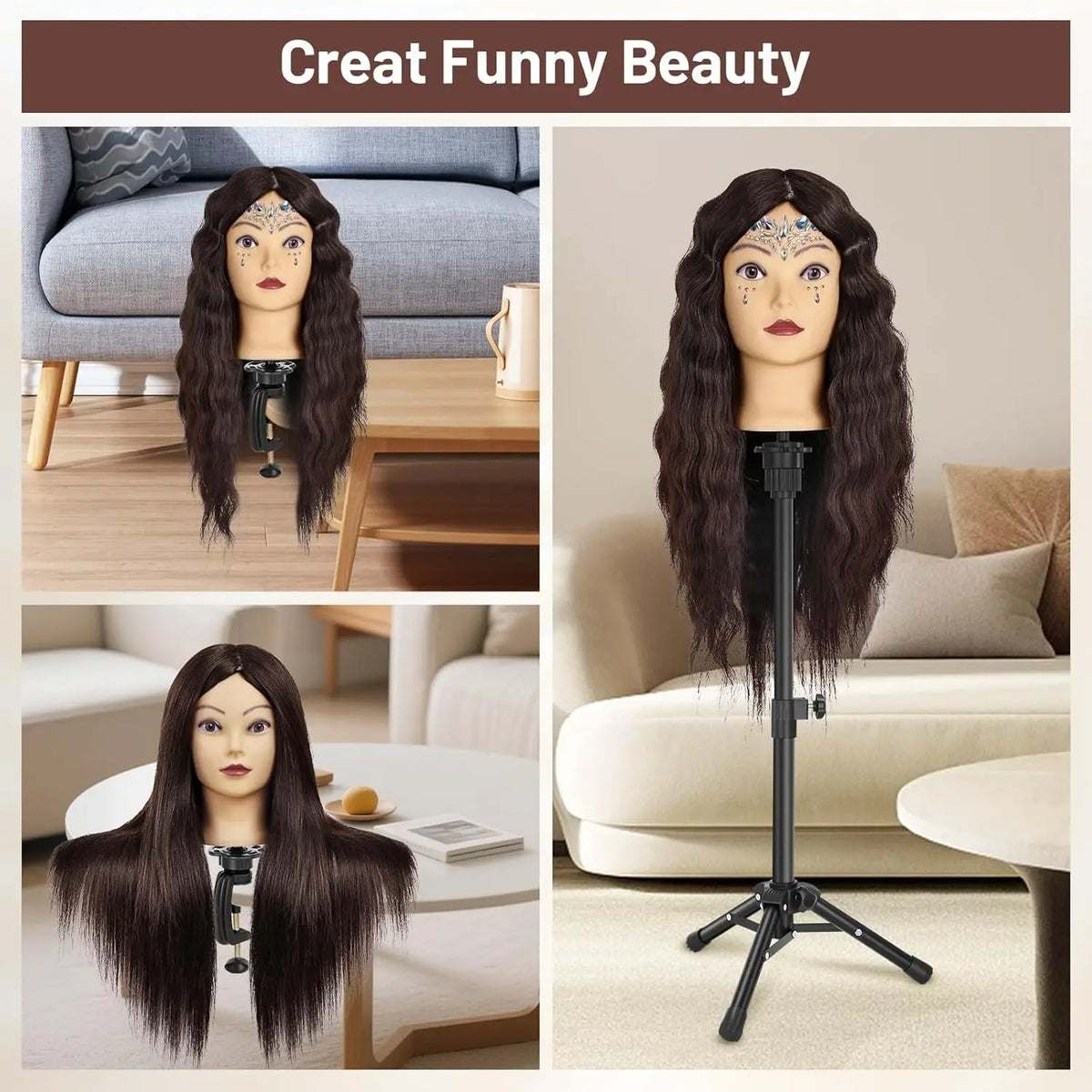 Mannequin Head Hair with Stand 26" Makeup Head | Cosmetology Manikin Doll Head for Hair Styling, Hairdressing Training Head
