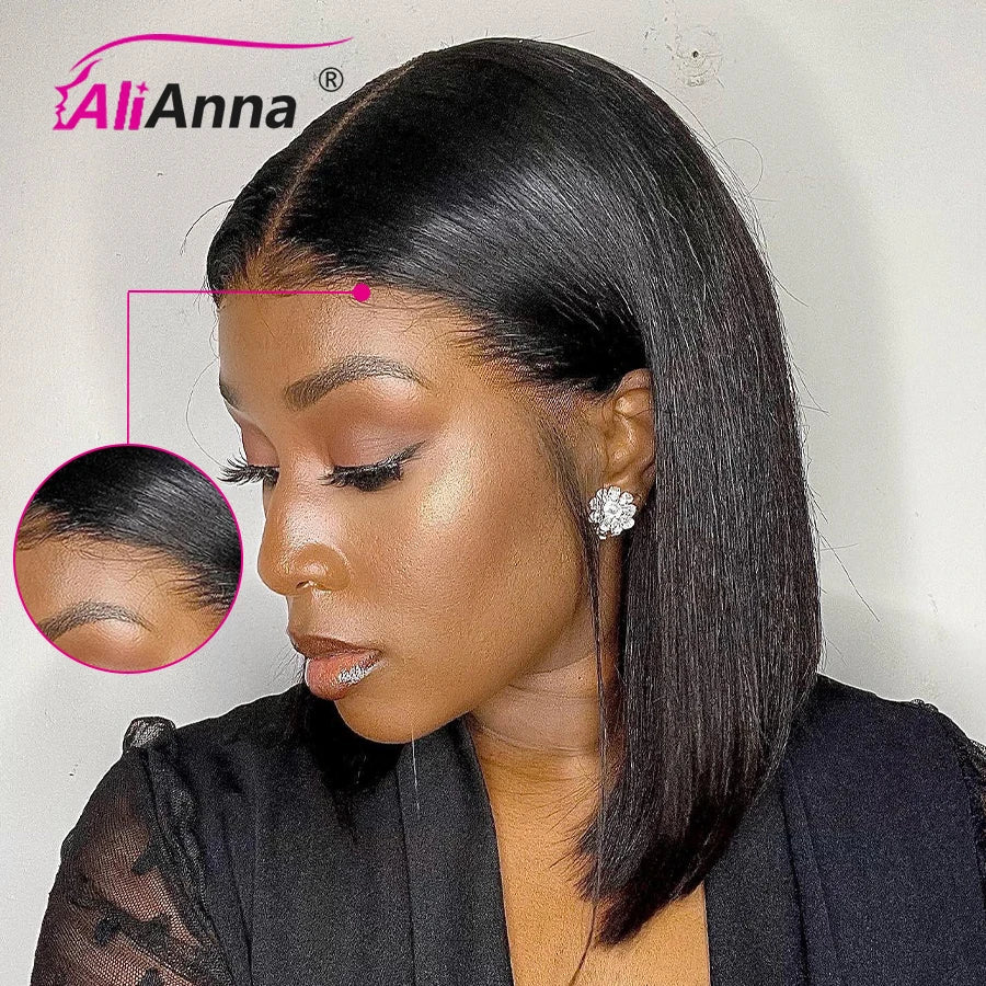 Straight Glueless Short Bob Wig Human Hair Ready To Wear Transparent Pre
