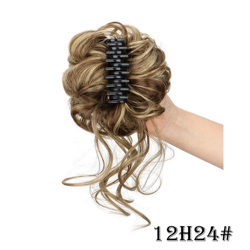 Synthetic Short Wavy Curly Messy Elegant Bun Hair Piece Claw Clip Tousled