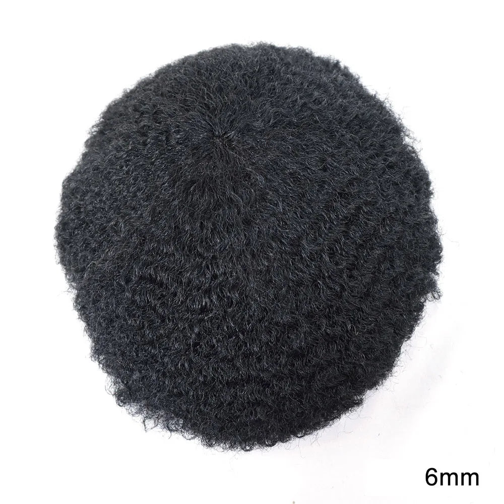Afro Curly Full Lace Mens Toupee 8mm Wave Human Hair Piece African