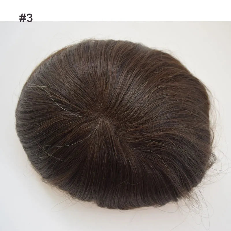 Durable Wig Human Hair Toupee Mono Lace Top Skin PU Base Hairpieces