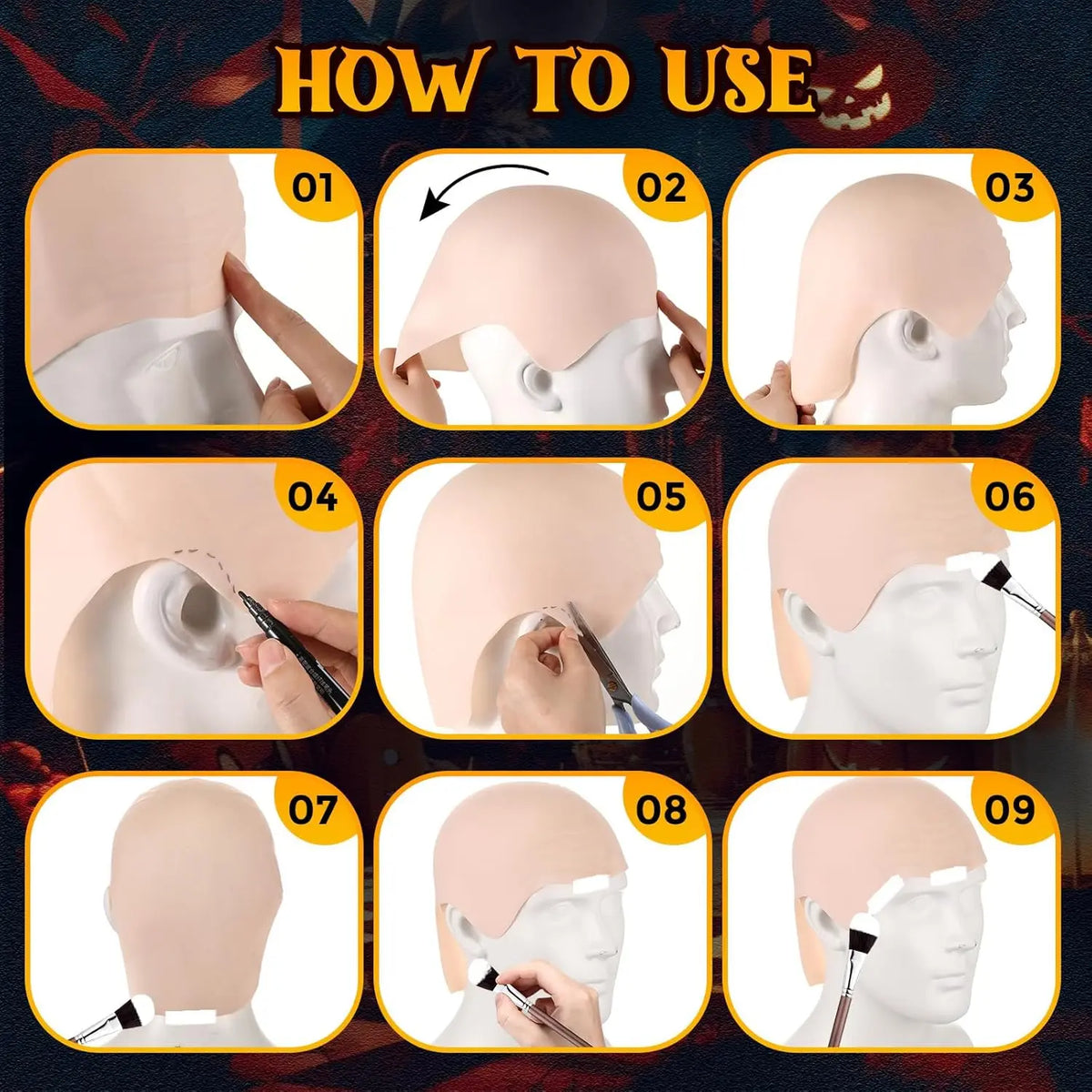 2 Packs Latex Bald Caps with Nylon Wig Caps, Halloween Bald Caps Makeup Professional Bald Cap for Halloween Party Costume