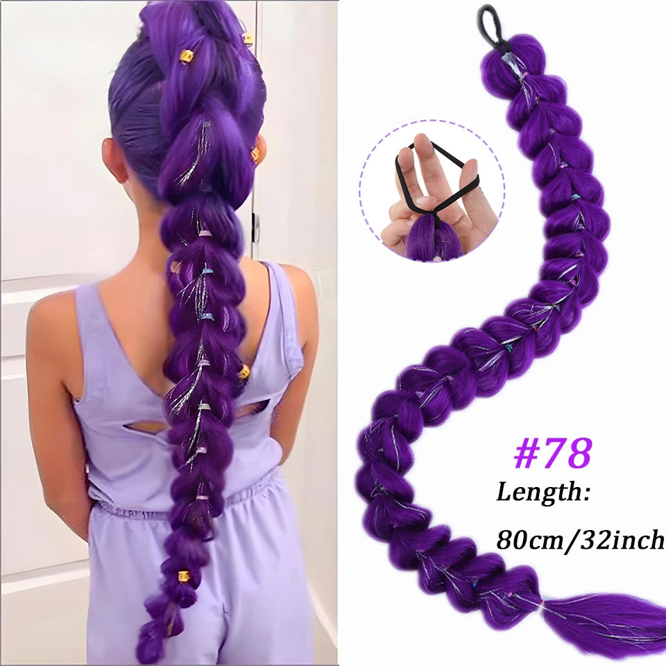 Purple Braided Synthetic Ponytail Extension, 28 Inch, Claw Clip