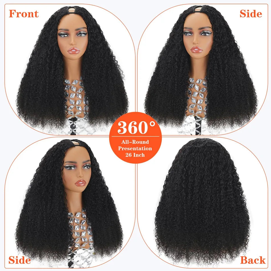 32Inch Curly V Part Wig Human Hair Brazilian Virgin Upgrade Drawstring Glueless