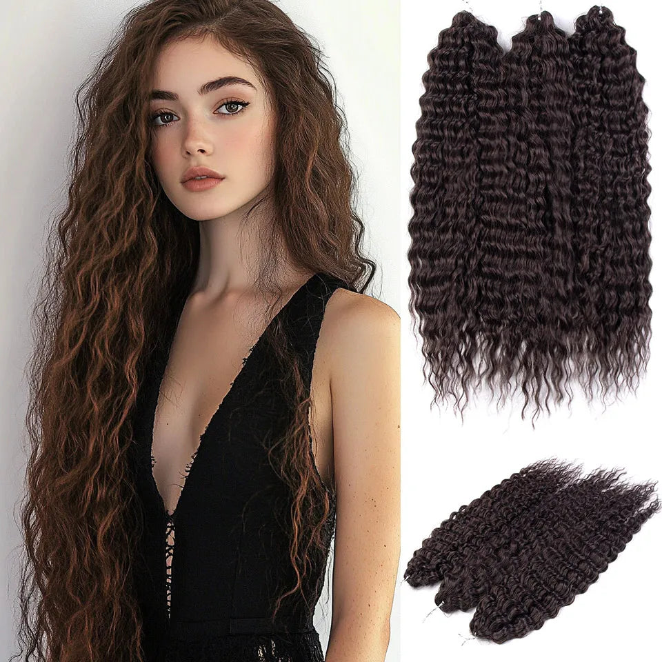 Synthetic Twist Crochet Curly Hair Water Wave Braid Ombre Blonde Brown Deep