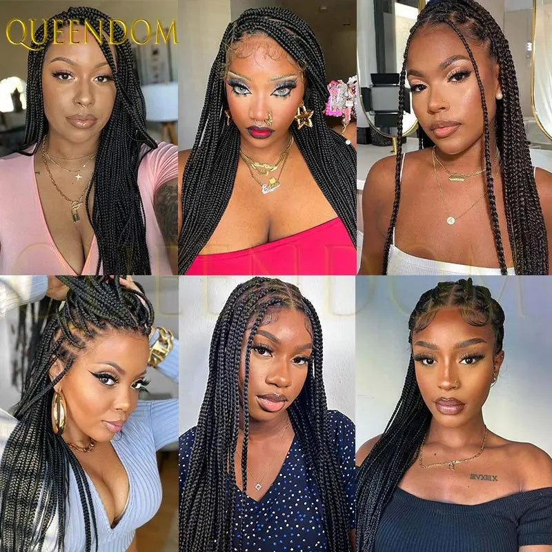 36" Synthetic Full Lace Wig Knotless Box Braid African Braided Frontal Cornrow