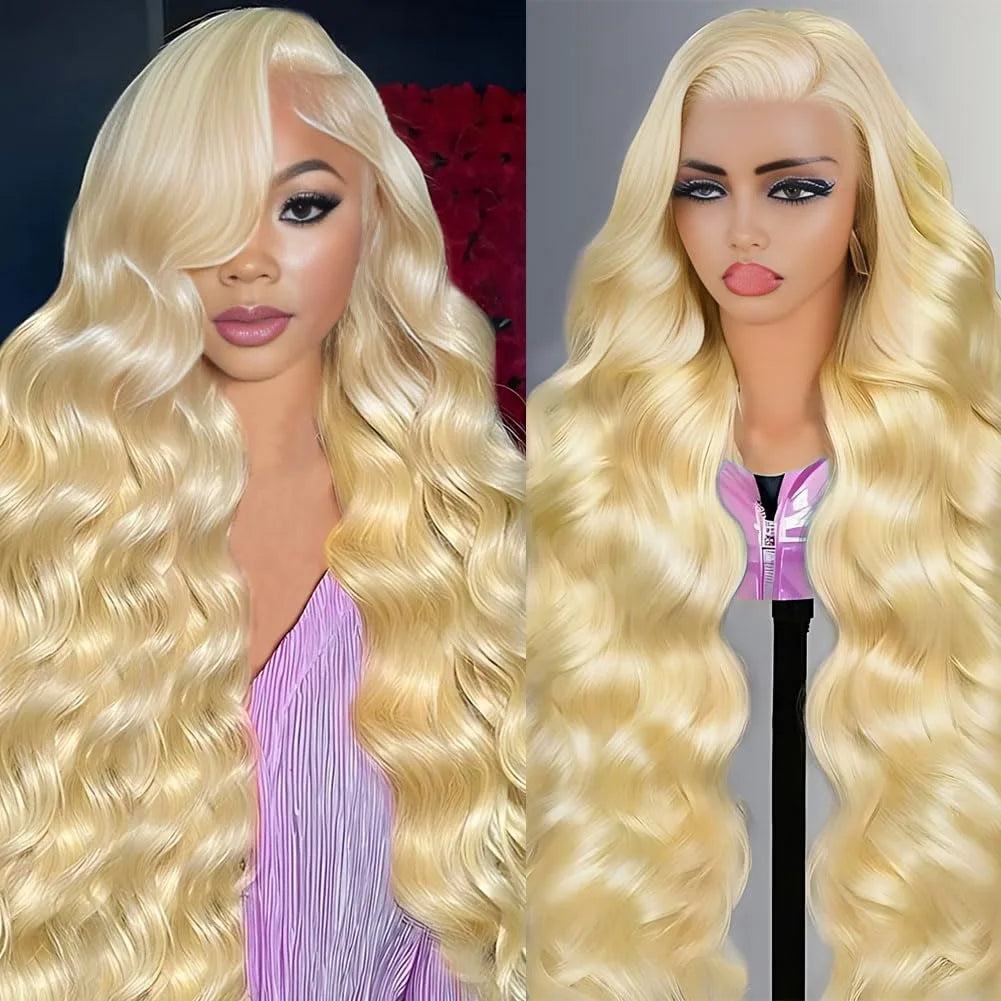 180% Density Brown Roots Ash Blonde Body Wave Lace Frontal Wig, 13x4, Ombre, Synthetic Blend