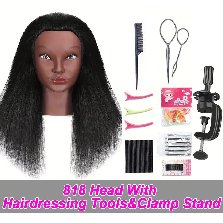 Mannequin Head Human Hair, 100% Real Cosmetology Doll Tripod Stand 18'Training Hairdresser