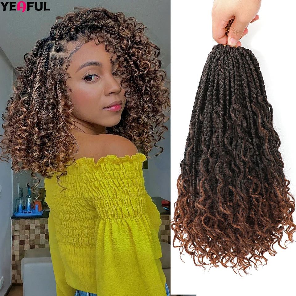 Ombre Goddess Box Braids Crochet Hair Dark Brown Chocolate Ginger Bohemian Curly