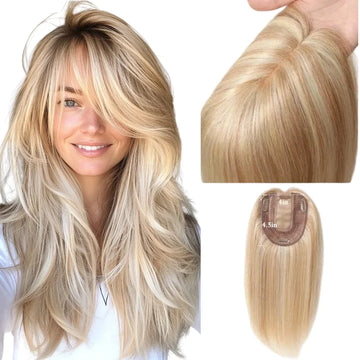 100% Human Hair Topper Machine Made Clip-in Hairpiece Wig Volume Colors Fast