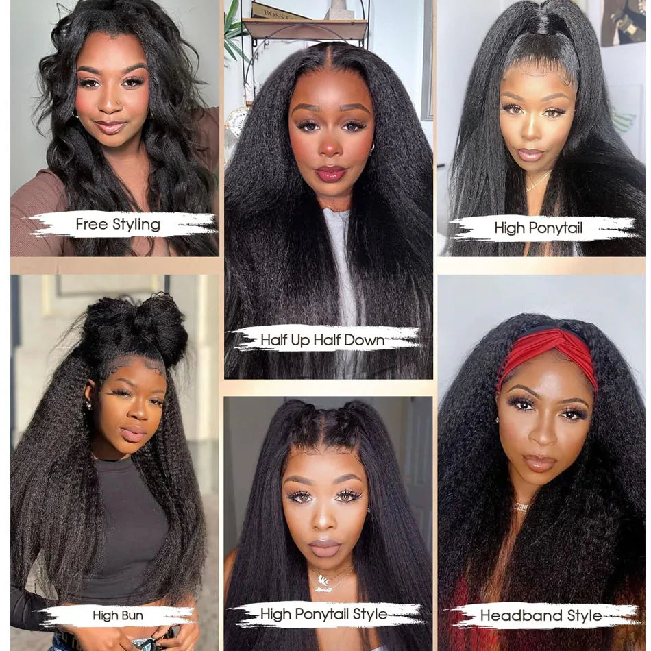 Kinky Straight 3-in-1 Half Wig Human Hair, Drawstring, 250% Density