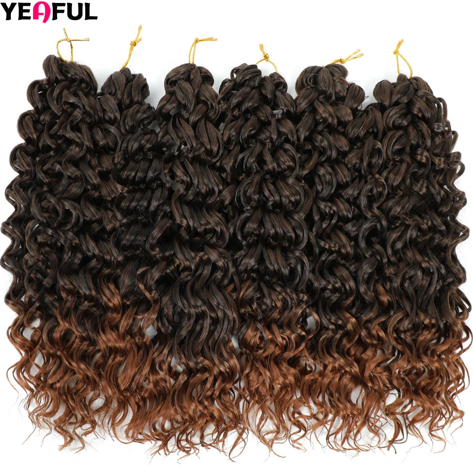 Curl Crochet Hair 14inch 1-8 Packs Ombre Brown Water Wave Curly Braiding