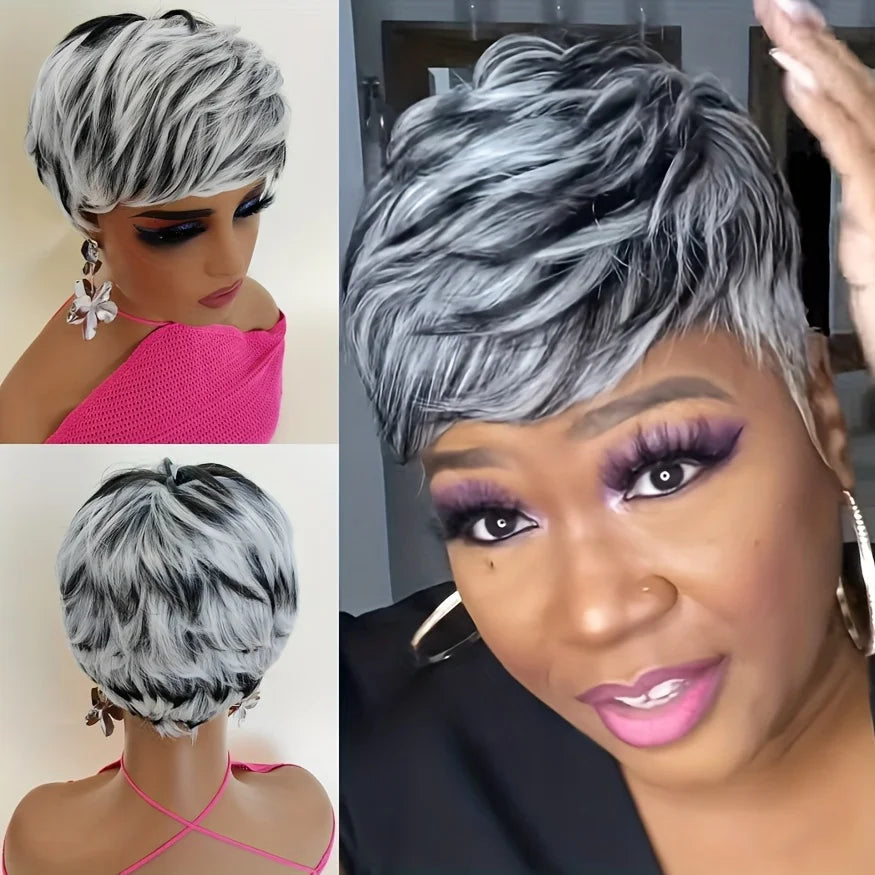 Black Short Shag Layered Wig Bang Synthetic Daily Party Cosplay
