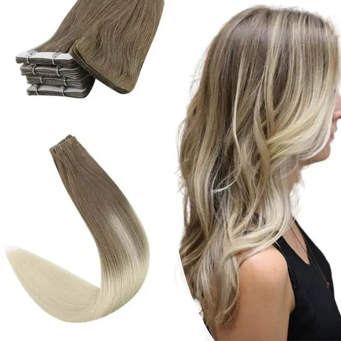 [12 Months] Invisible Seamless Injection Tape Hair Extensions Virgin Whitest Blonde 10A