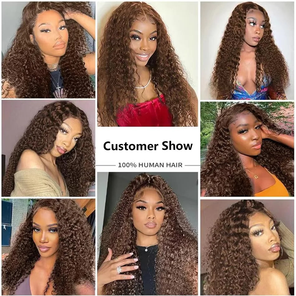 Chocolate Brown 250% Density Curly Lace Front Wig, 13x6 HD Transparent Human