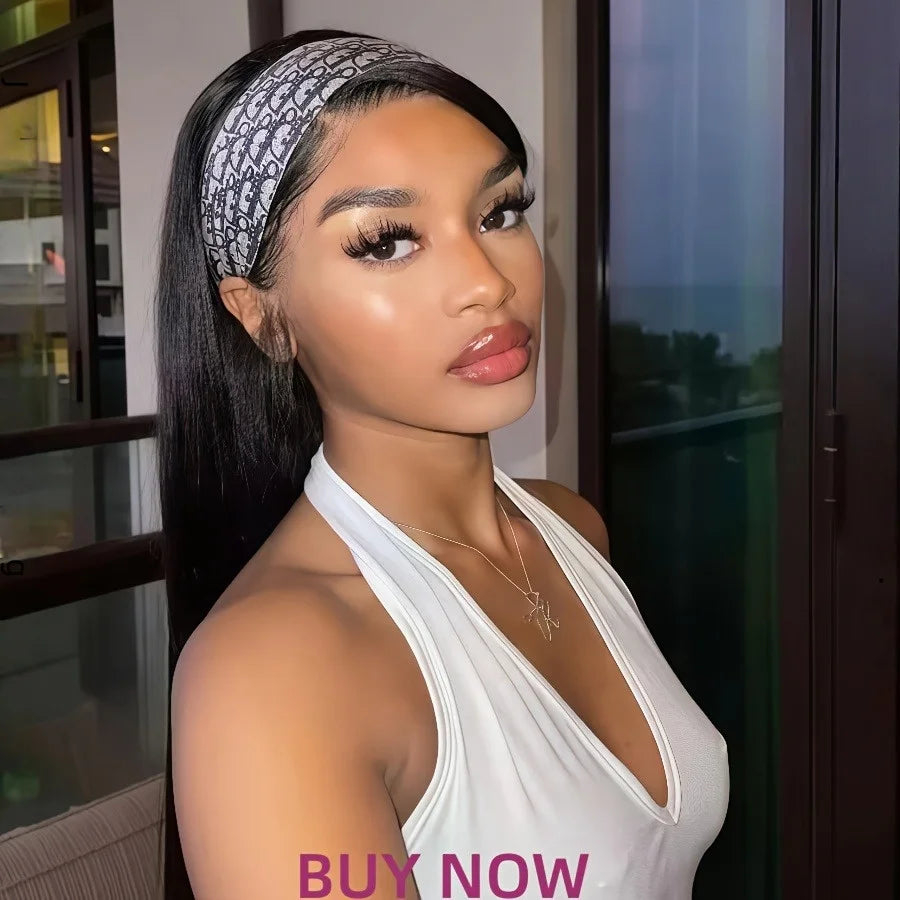 Deep Wave Curly Human Hair Wig Full Machine Made Half Headband
