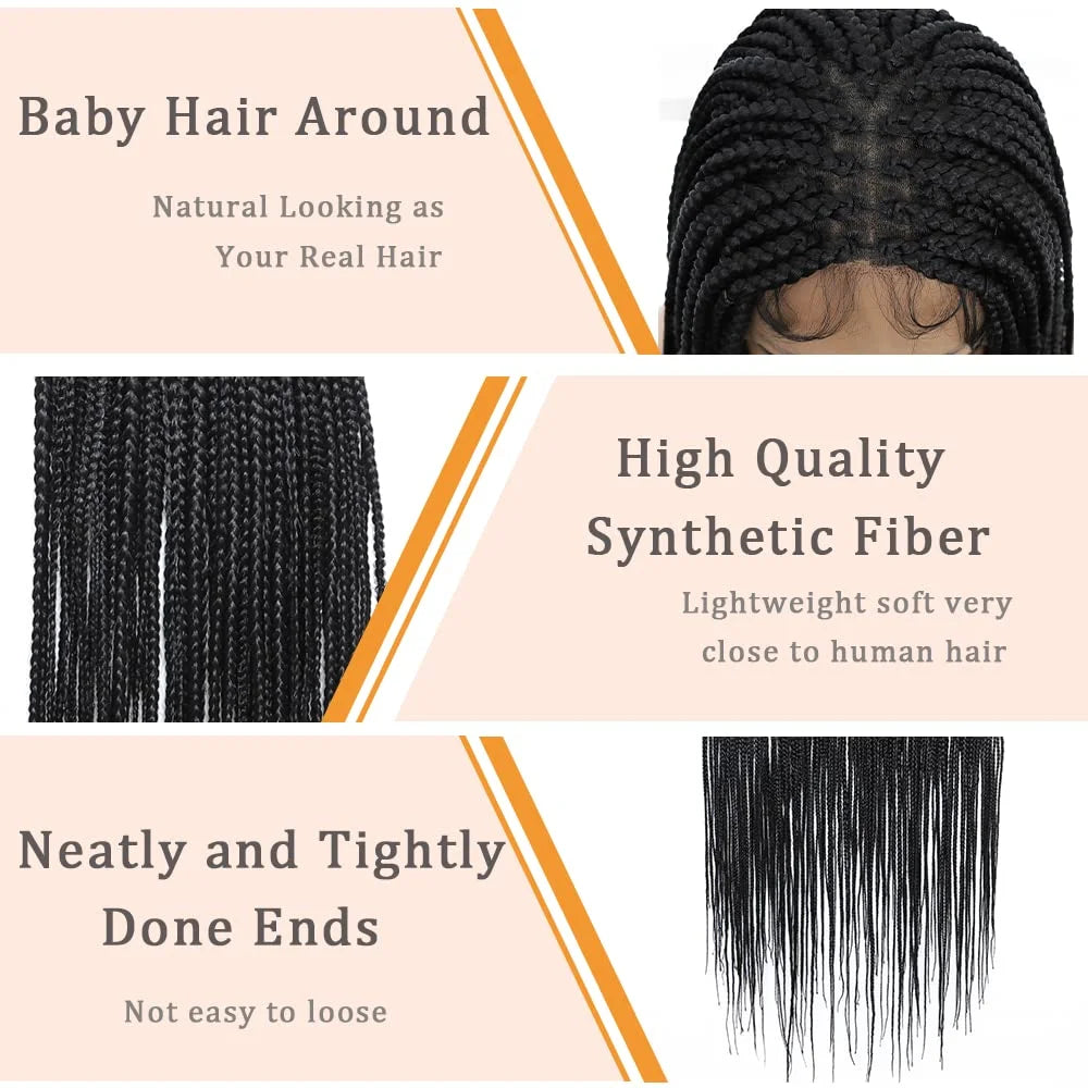 36" Synthetic Full Lace Wig Knotless Box Braid African Braided Frontal Cornrow