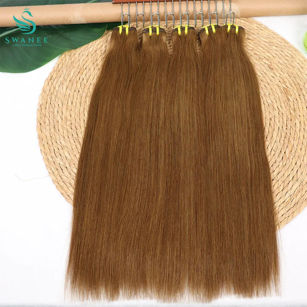 Double Weft Straight Flaxen Colored Unprocessed Human Hair Extensions Ginger Bundles