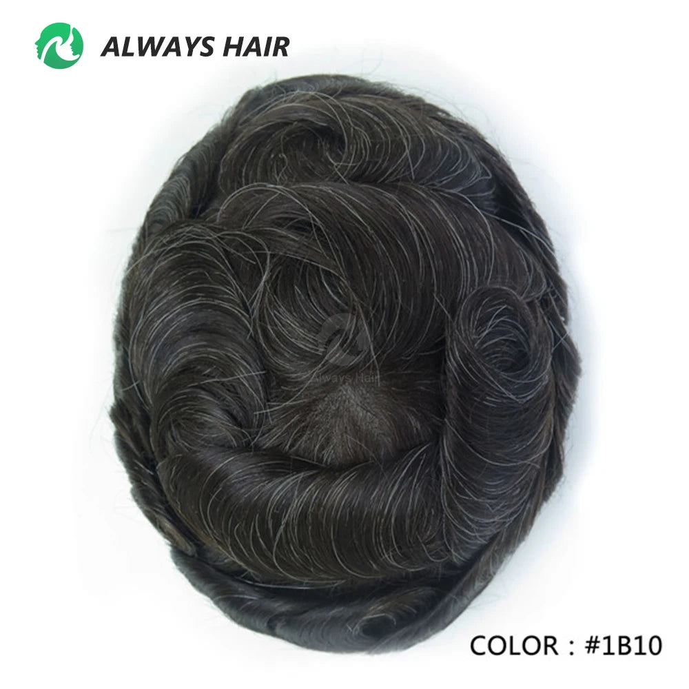 Men's Skin Base Toupee, Capillary Prosthesis, 130% Density, 0.12-0.14mm