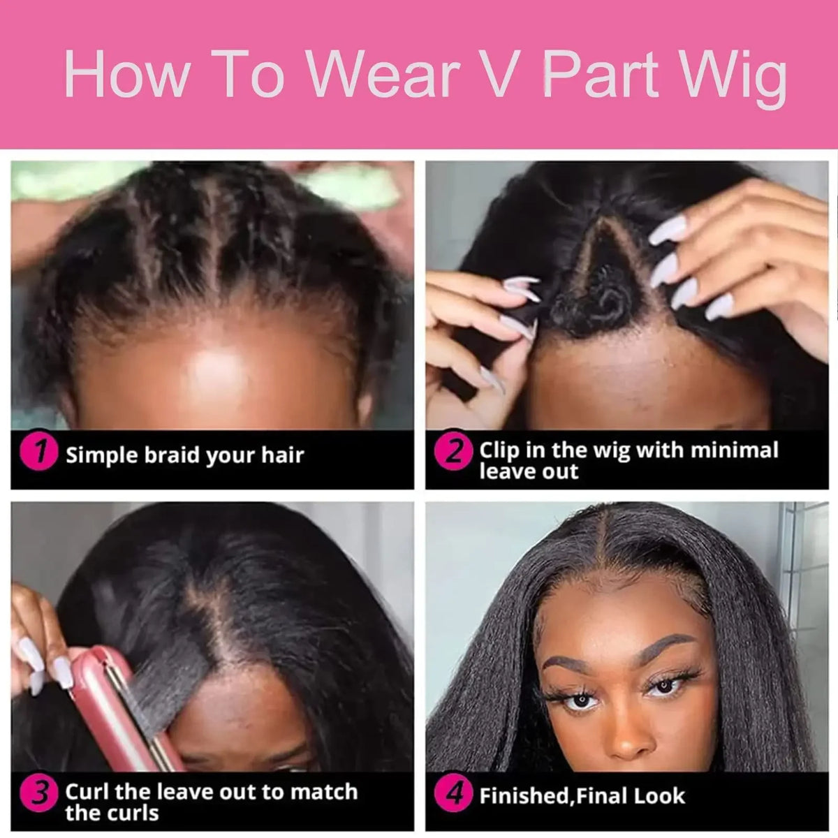 V Part Straight Human Hair Wig, Brazilian Remy, No Leave Out, 220% Density