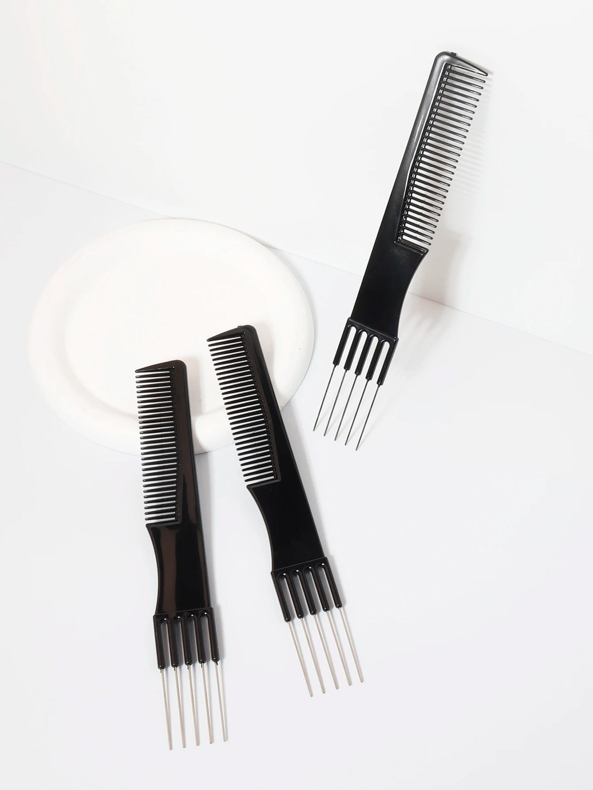 1/3pcs Styling Comb Set, with Stainless Steel Metal Fork and Fine Toothed Comb