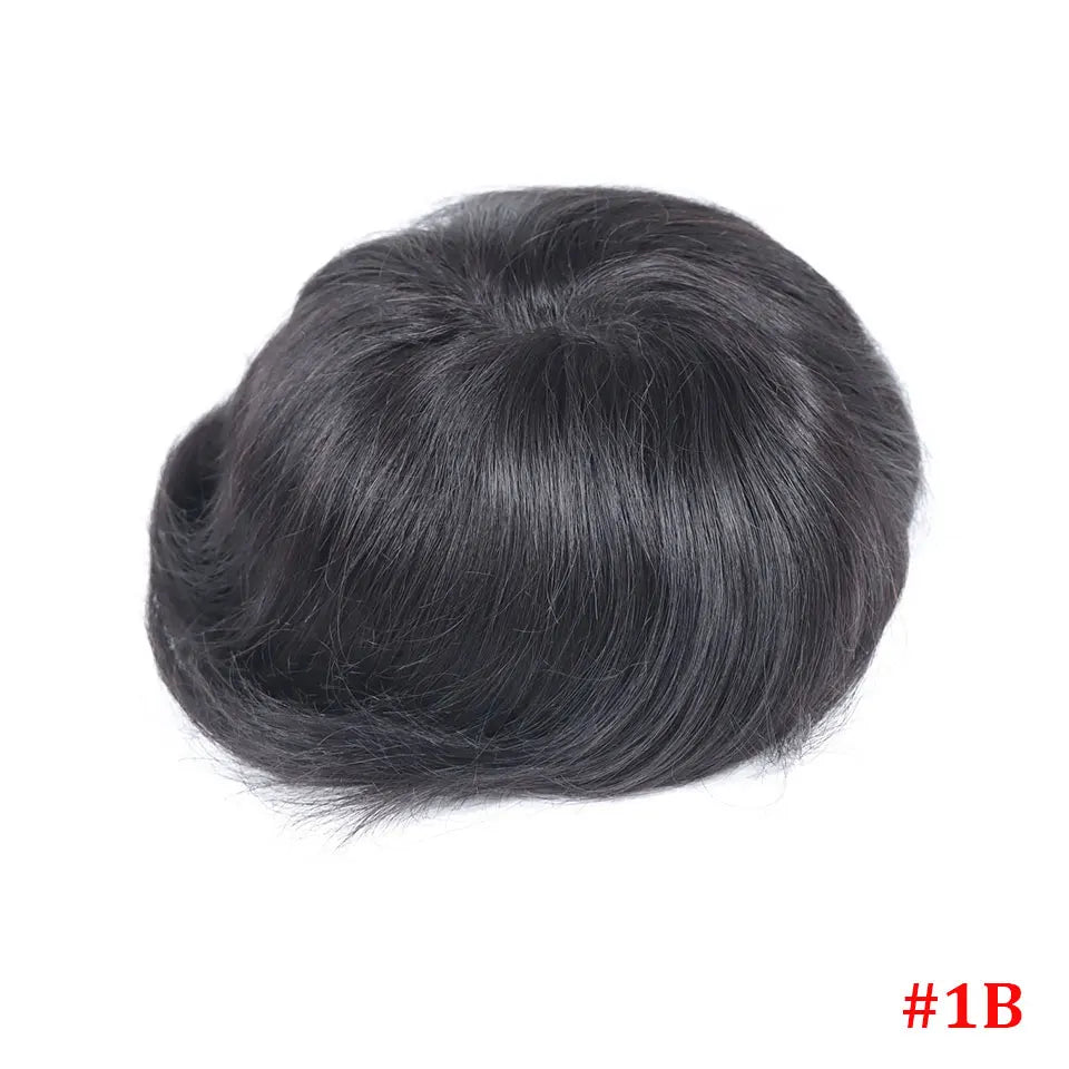 0.08-0.10MM Full Skin PU Toupee V Loop Human Hair Men's Wigs Capillary