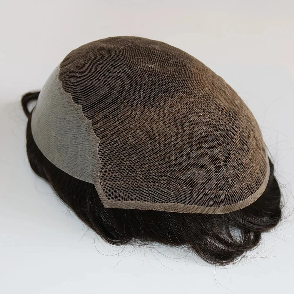 Men's 25mm Curly Ash Blonde Q6 Mesh Swiss Lace Front Toupee, 100%