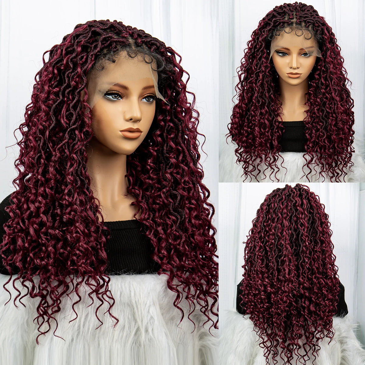 Faux Locs Braided Wigs Synthetic Dreadlock Curly Ends 26inch Lace Front Knotless