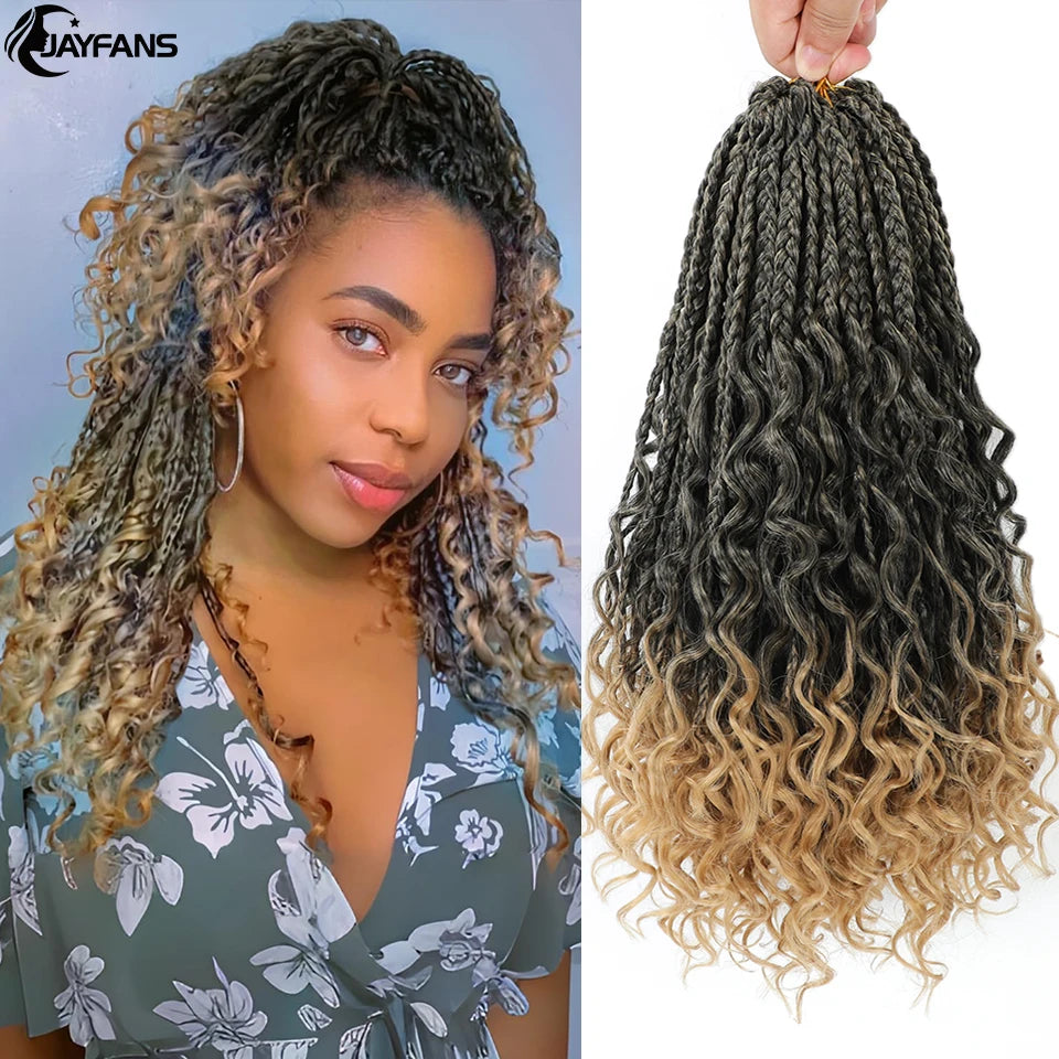 Boho Box Braids Crochet Synthetic Hair Goddess Curly Ends Bohomian