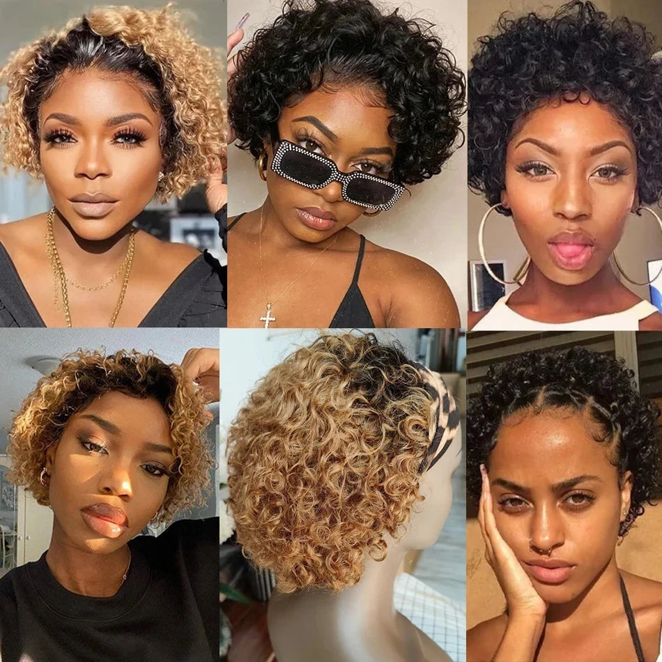 Curly Pixie Cut Wig Lace Human Hair Water Wave Short Bob, 13x1