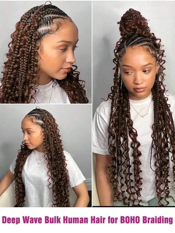Human Hair Bulk Braiding Bundles Deep Wave Extensions Boho Braids Water Curly