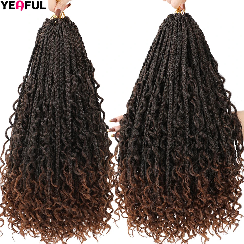 Ombre Goddess Box Braids Crochet Hair Dark Brown Chocolate Ginger Bohemian Curly