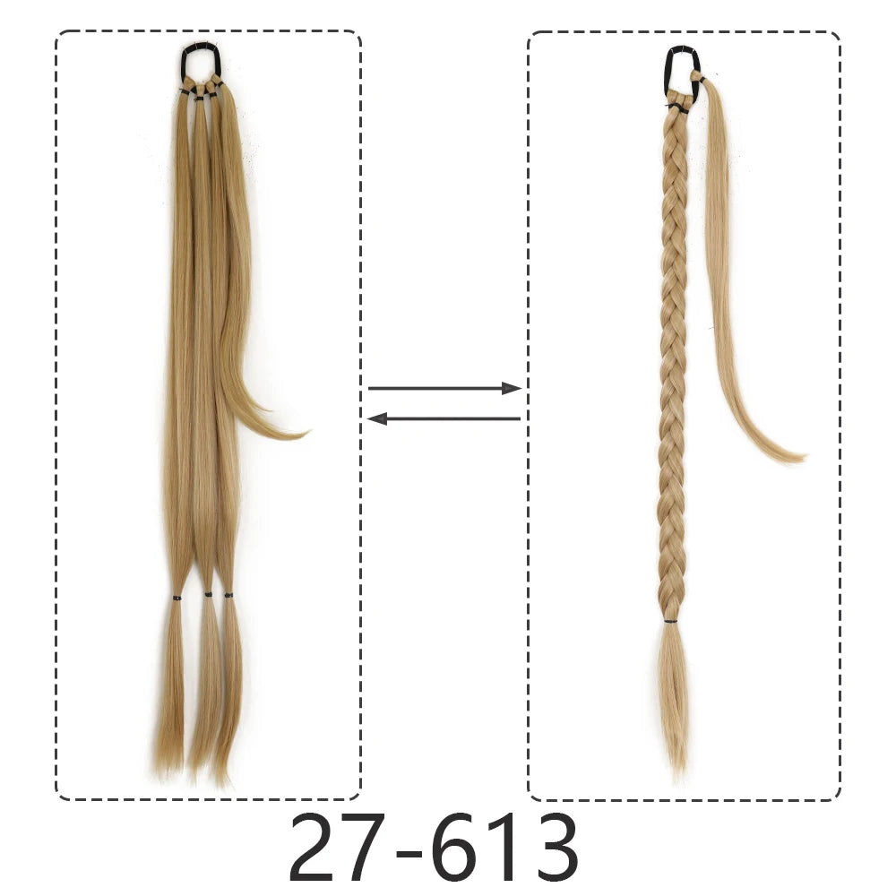Synthetic Braided Ponytail Extensions Black Natural Hairpiece Long Pony Tail Hair Tie