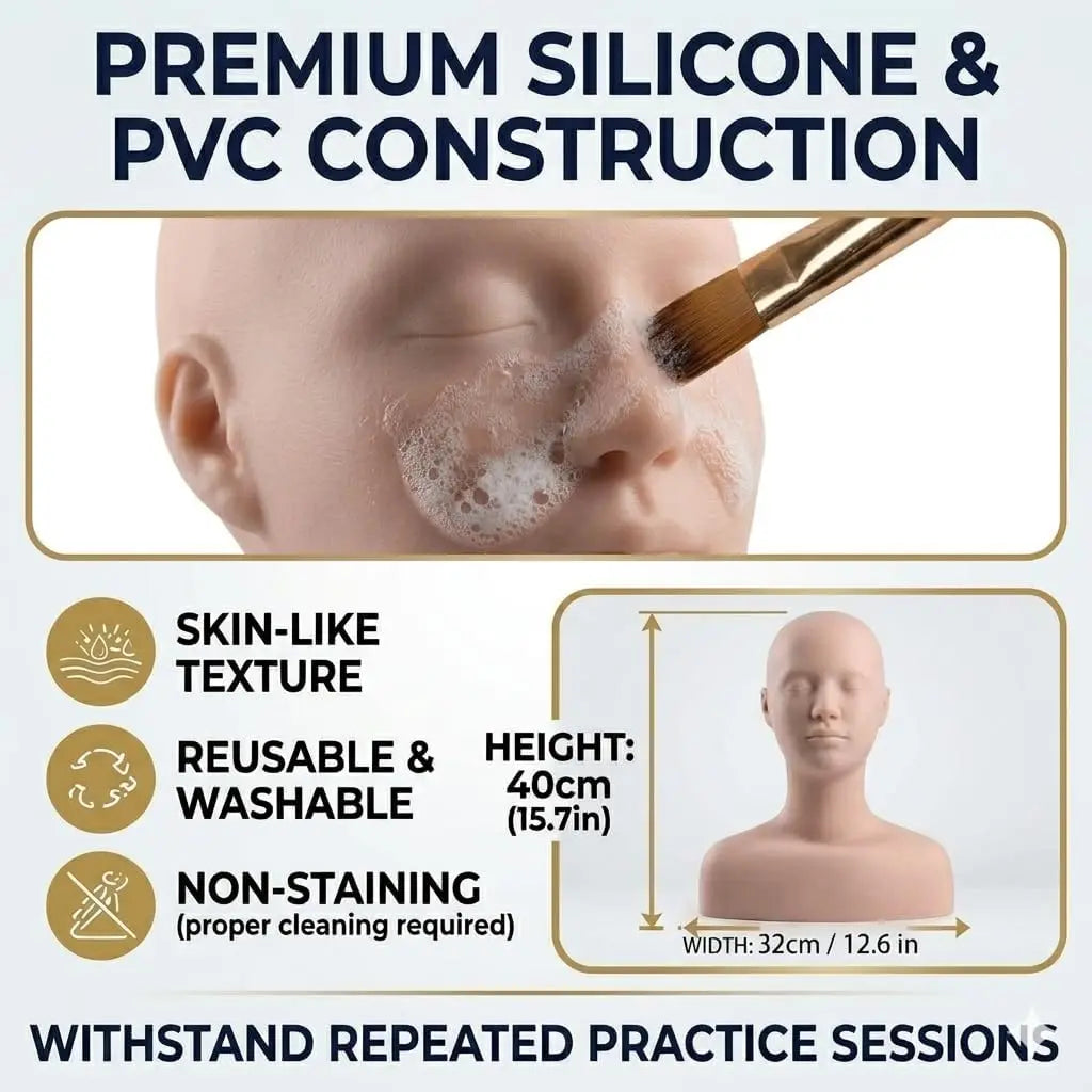 Esthetics Mannequin Head with Shoulder, Soft Human Mannequin Head for Makeup, Facial, Massage, Lash Extensions Practice, Wig