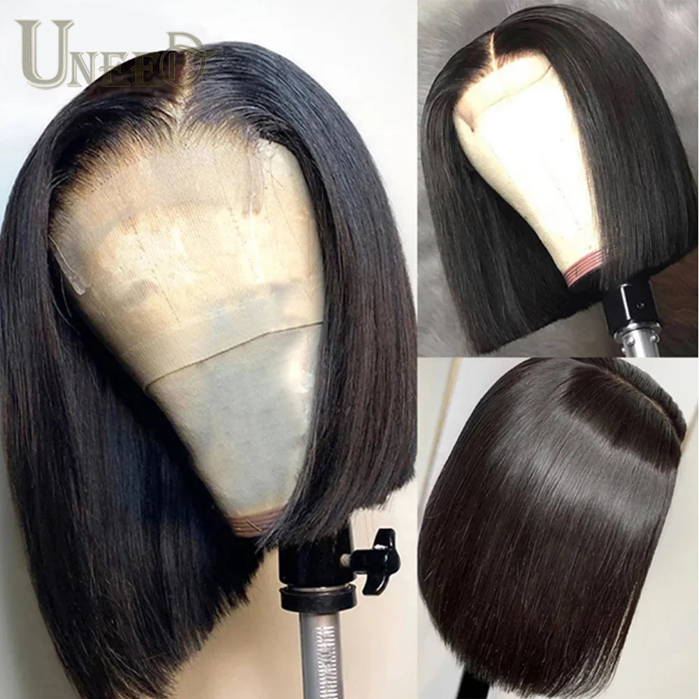Indian Straight Bob Lace Closure Human Hair Wig, Blunt Cut