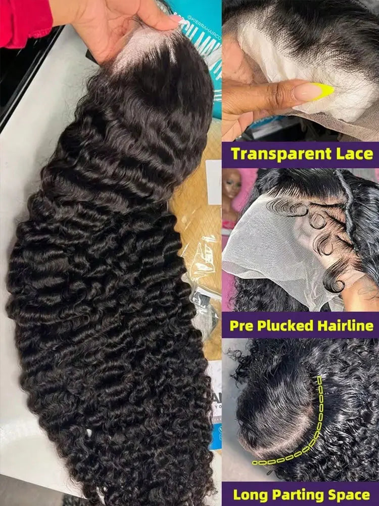 250% Density Deep Wave, 13x6 HD Lace Front Human Hair Wig Gluless