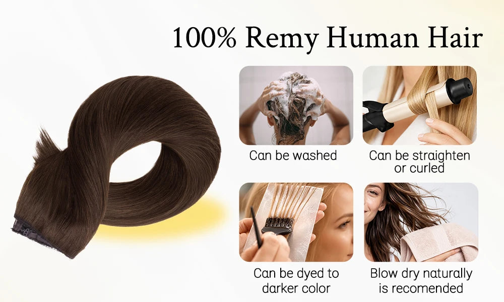 Wire in Hair Extensions Real Human Balayage Dark Brown To Chestnut Invisible