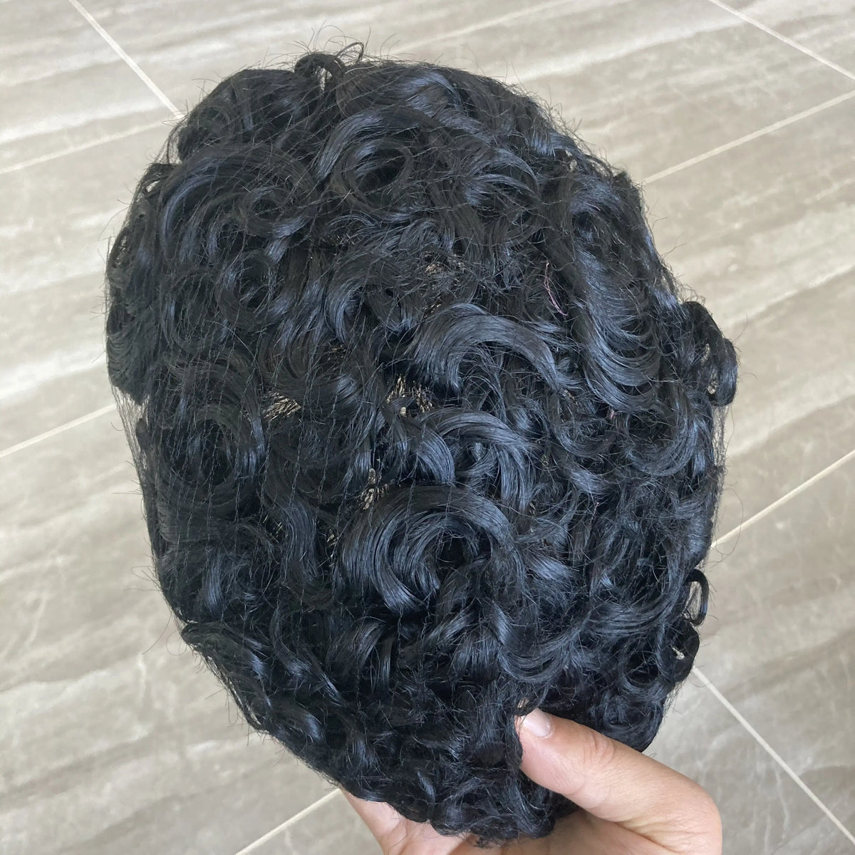 Men's 25mm Curly Ash Blonde Q6 Mesh Swiss Lace Front Toupee, 100%
