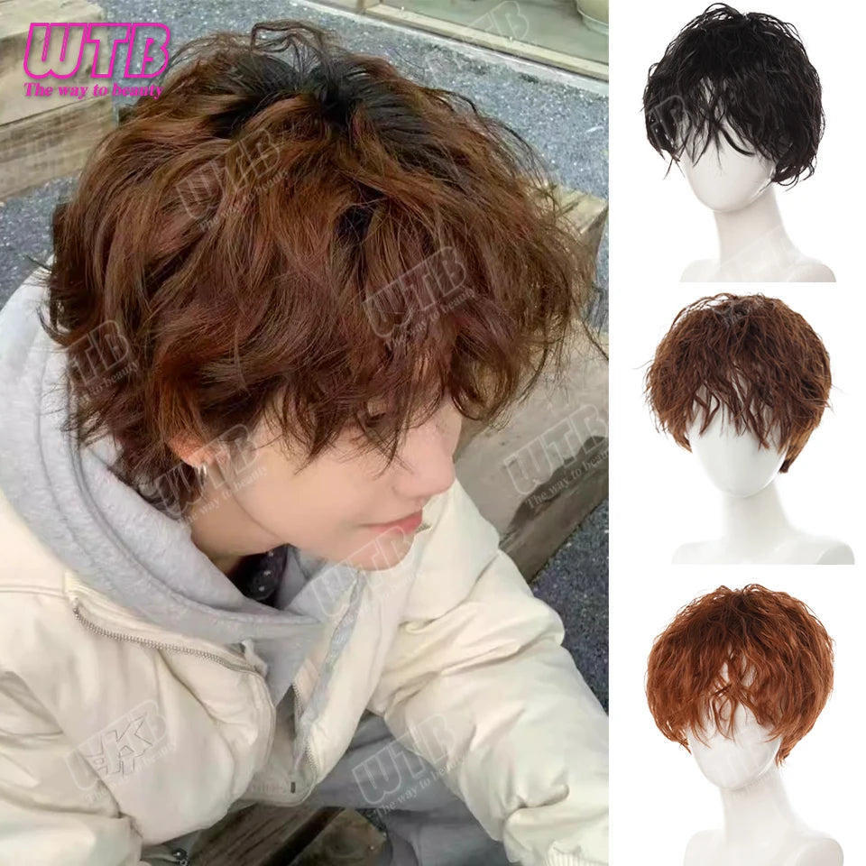 Short Synthetic Wig Unisex Multi-Color Short Curly Wig Adds Hair Volume Changes Hairstyle Suitable for Daily Wear and Holidays