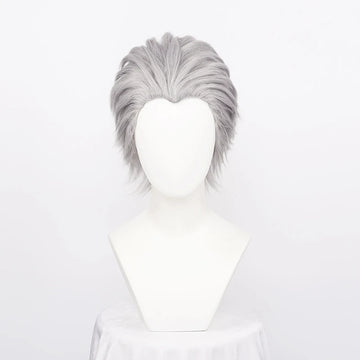 Men's Synthetic Cosplay Wig Short Silver Grey Slicked-back Hair Heat Resistant +