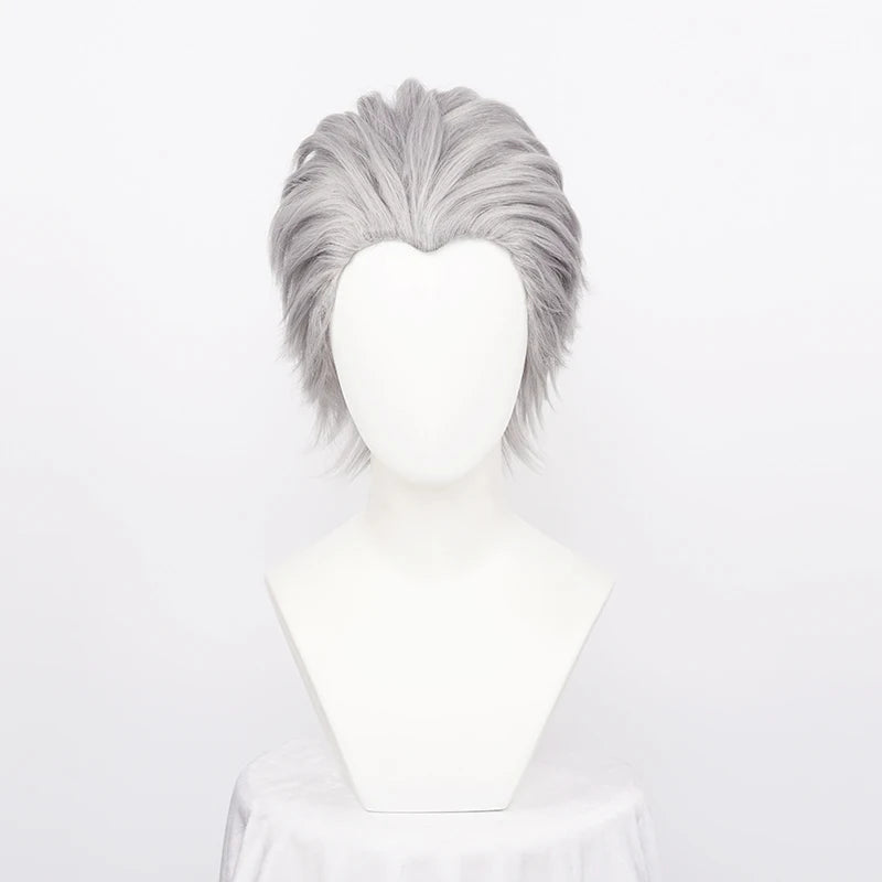 Men's Synthetic Cosplay Wig Short Silver Grey Slicked-back Hair Heat Resistant +