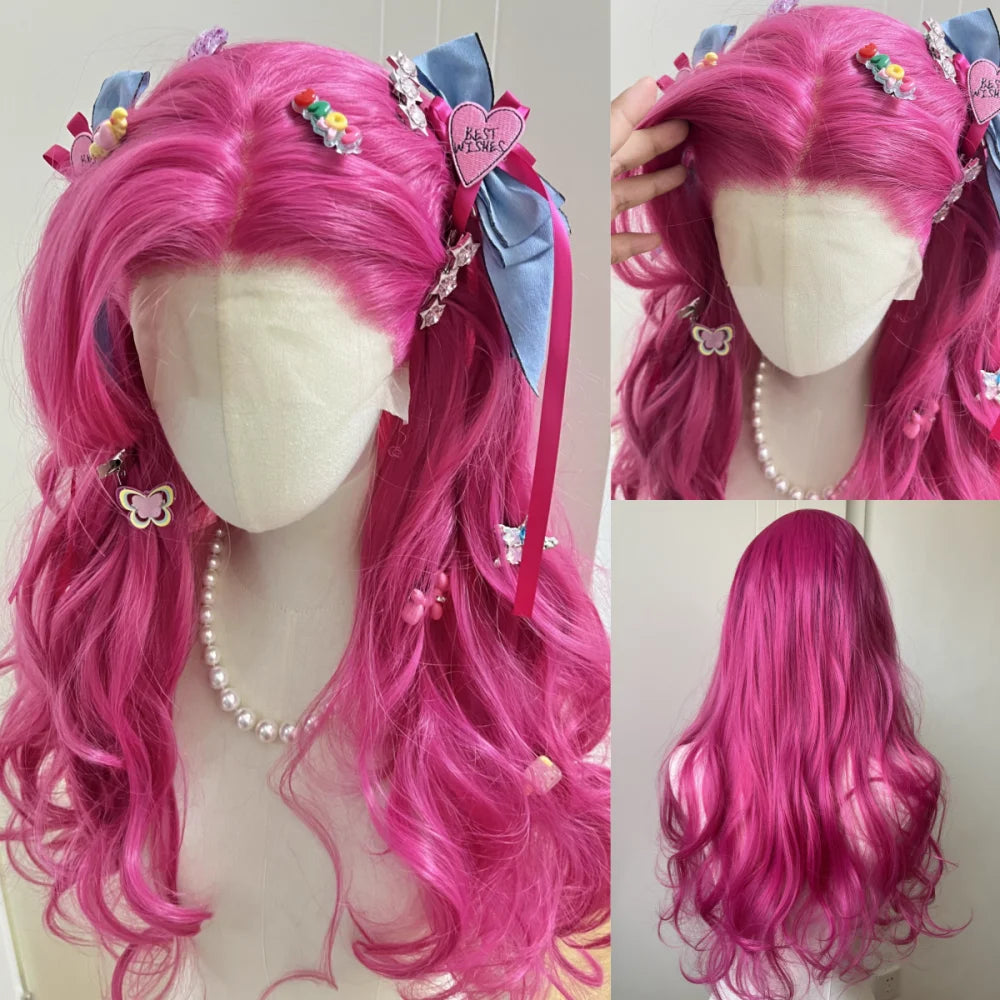 Body Wave Lace Front Wig Pink Purple Red Cosplay 26inch 13*4 Frontal