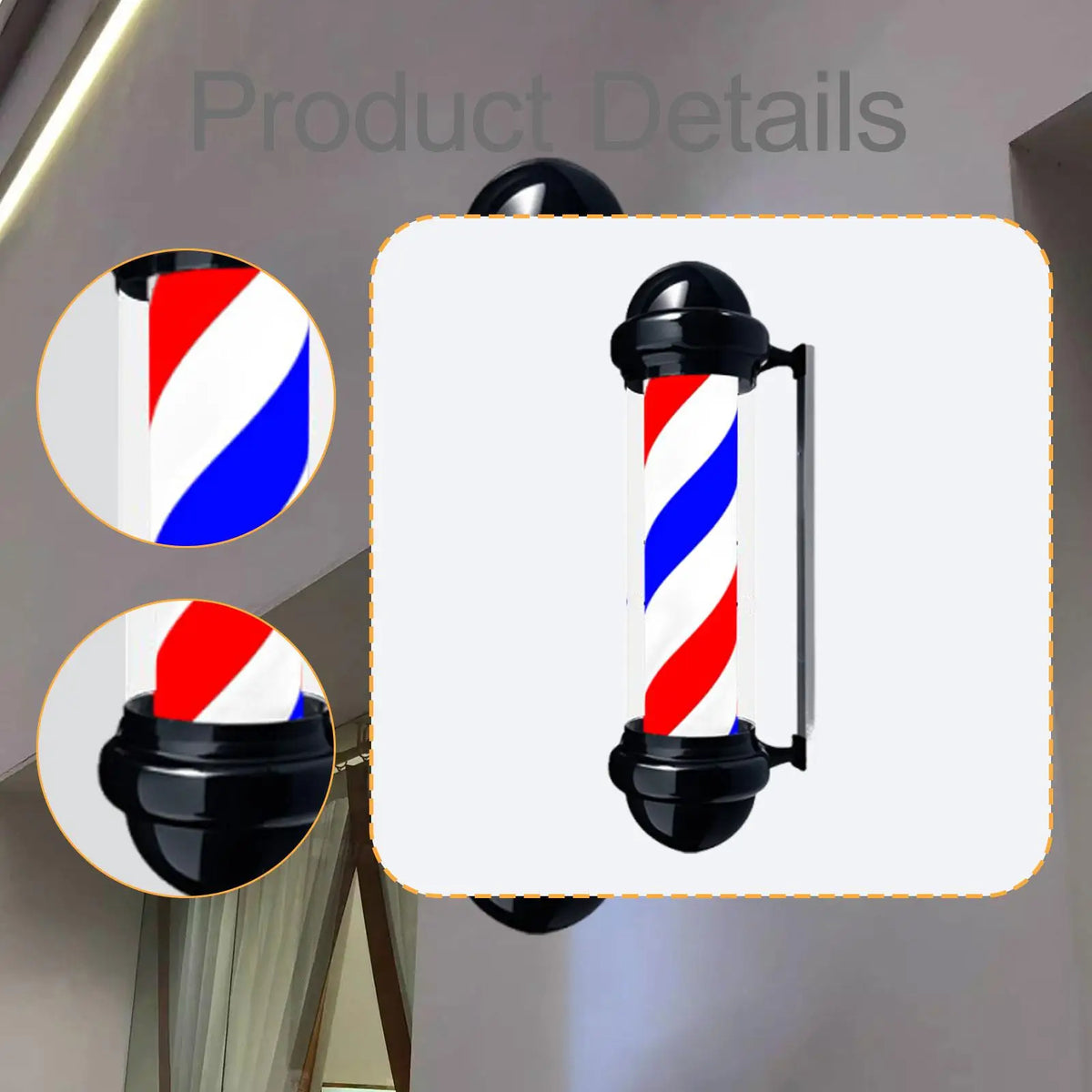 20W Barber Pole Light Traditional Hair Salon Open Sign Classic Hairdressing Rainproof